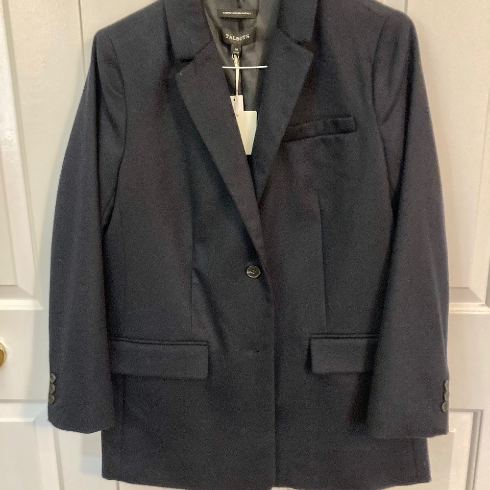 Talbots Navy Blue Wool Blazer 14 NWT